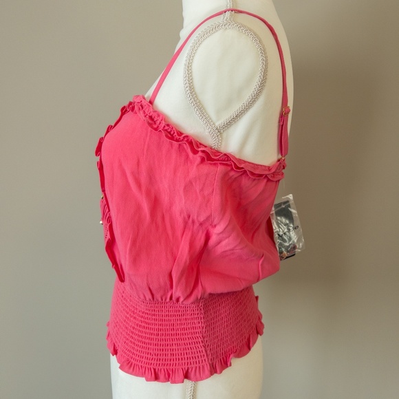 NWT BEBE Pink Smocked Cami Lace - Picture 2 of 3